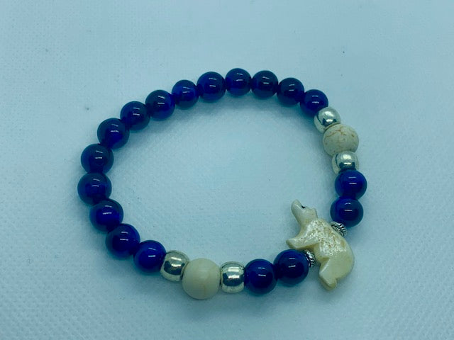 Polar Bear Bracelet with Blue Tiger's Eye and carved bone polar bear and howlite