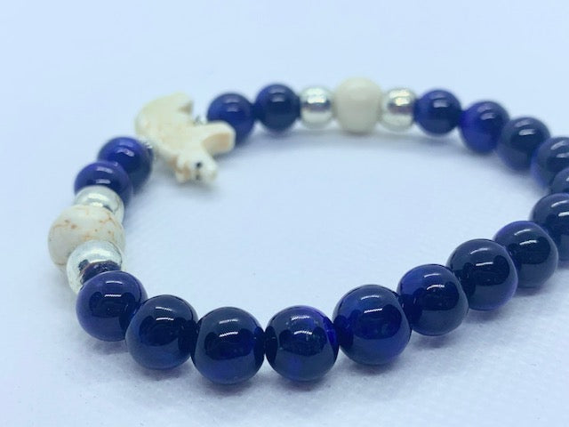 Polar Bear Bracelet with Blue Tiger's Eye and carved bone polar bear and howlite