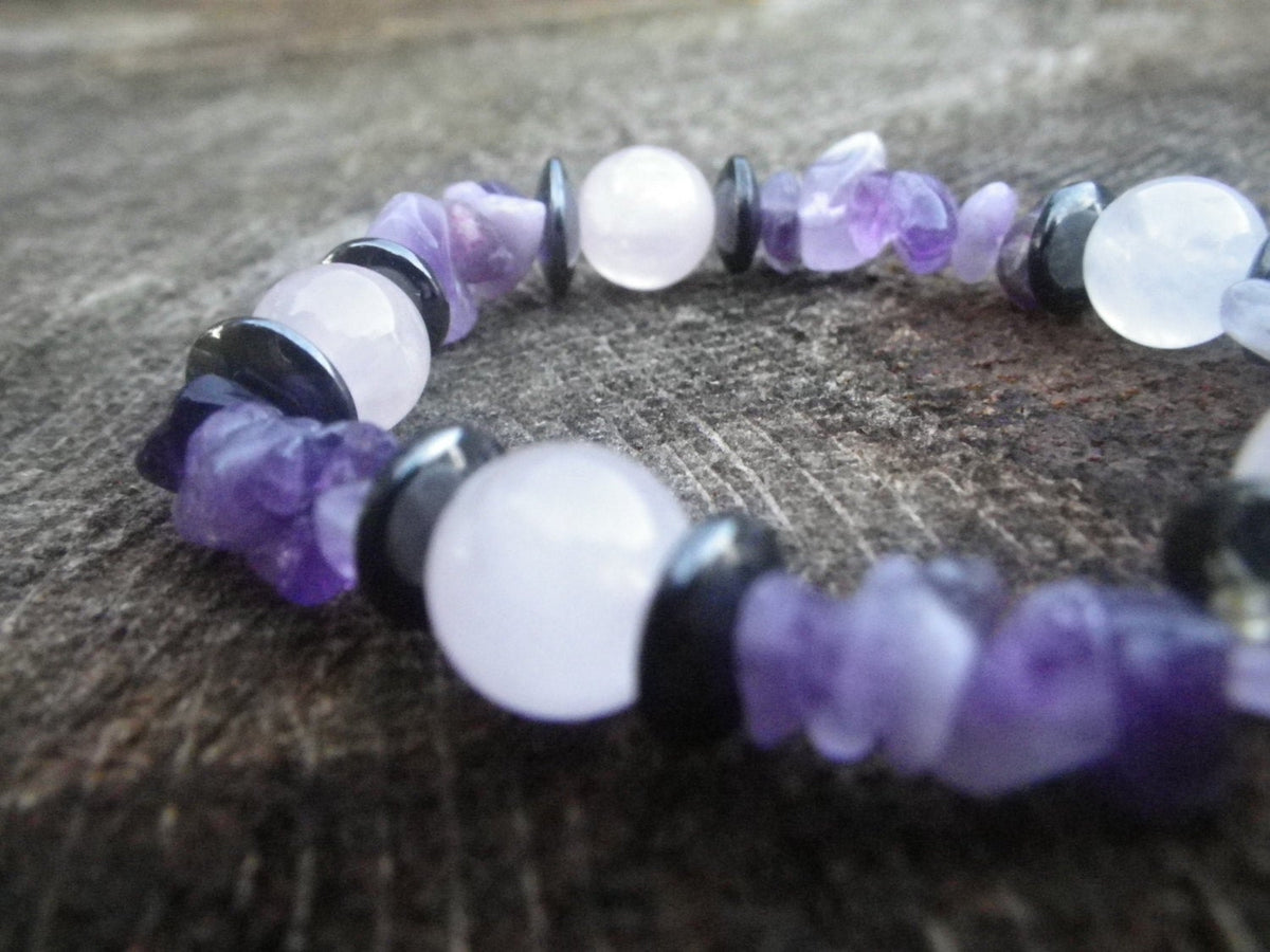 Women's bracelet in Amethyst, Rose quartz and hematite (B223), grounding, attract love, love yourself, natural stone bracelet