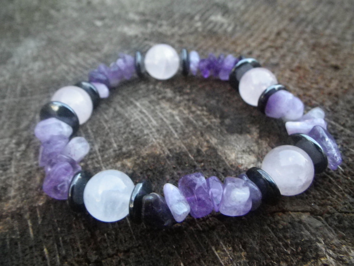 Women's bracelet in Amethyst, Rose quartz and hematite (B223), grounding, attract love, love yourself, natural stone bracelet
