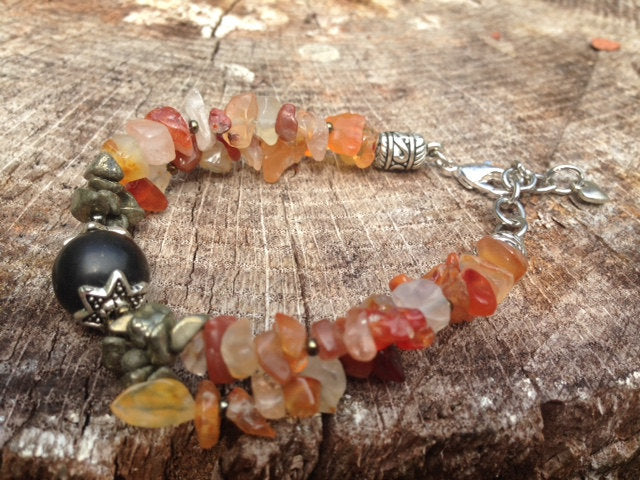 ladies bracelet SHUNGITE, CARNELIAN and pyrite, natural stone bracelet, stone jewelry, EMF protection