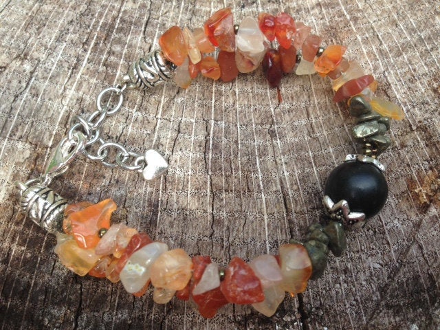 ladies bracelet SHUNGITE, CARNELIAN and pyrite, natural stone bracelet, stone jewelry, EMF protection