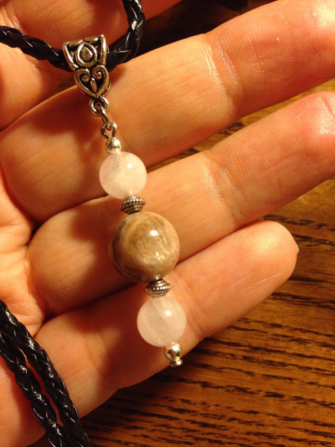PENDANT (P015) in moonstone & rose quartz, stone pendant, natural stones