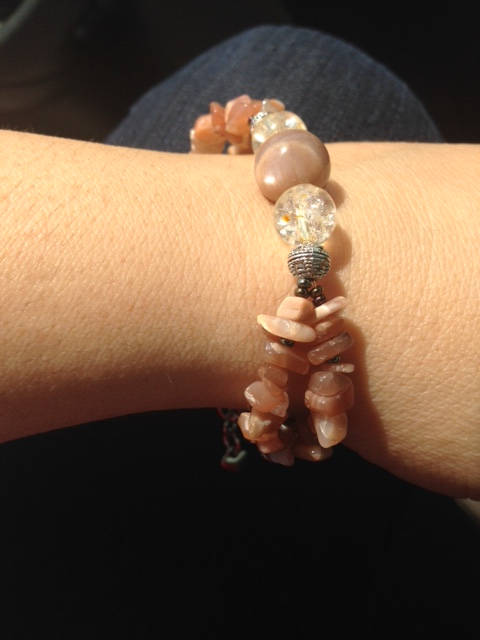 Moonstone and Citrine (B218) ladies bracelet, stone bracelet, balancing, heart charm bracelet