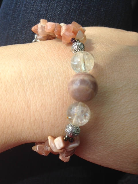 Moonstone and Citrine (B218) ladies bracelet, stone bracelet, balancing, heart charm bracelet