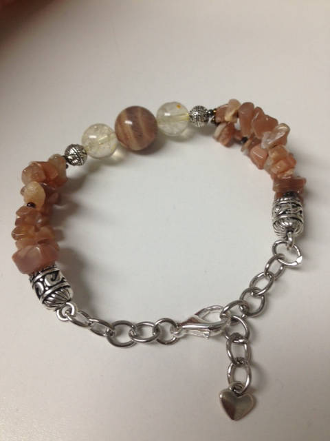 Moonstone and Citrine (B218) ladies bracelet, stone bracelet, balancing, heart charm bracelet