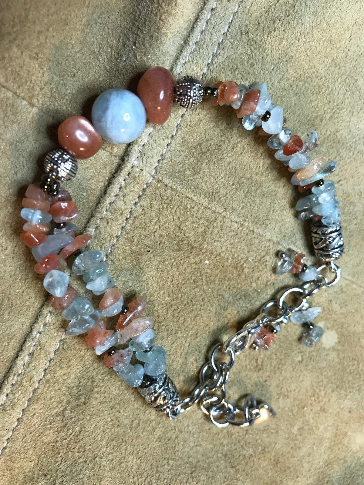 Ladies bracelet  (B230) aquamarine and sunstone, genuine gemstones, natural stone jewelry, custom bracelet, stone bracelet, gift for her