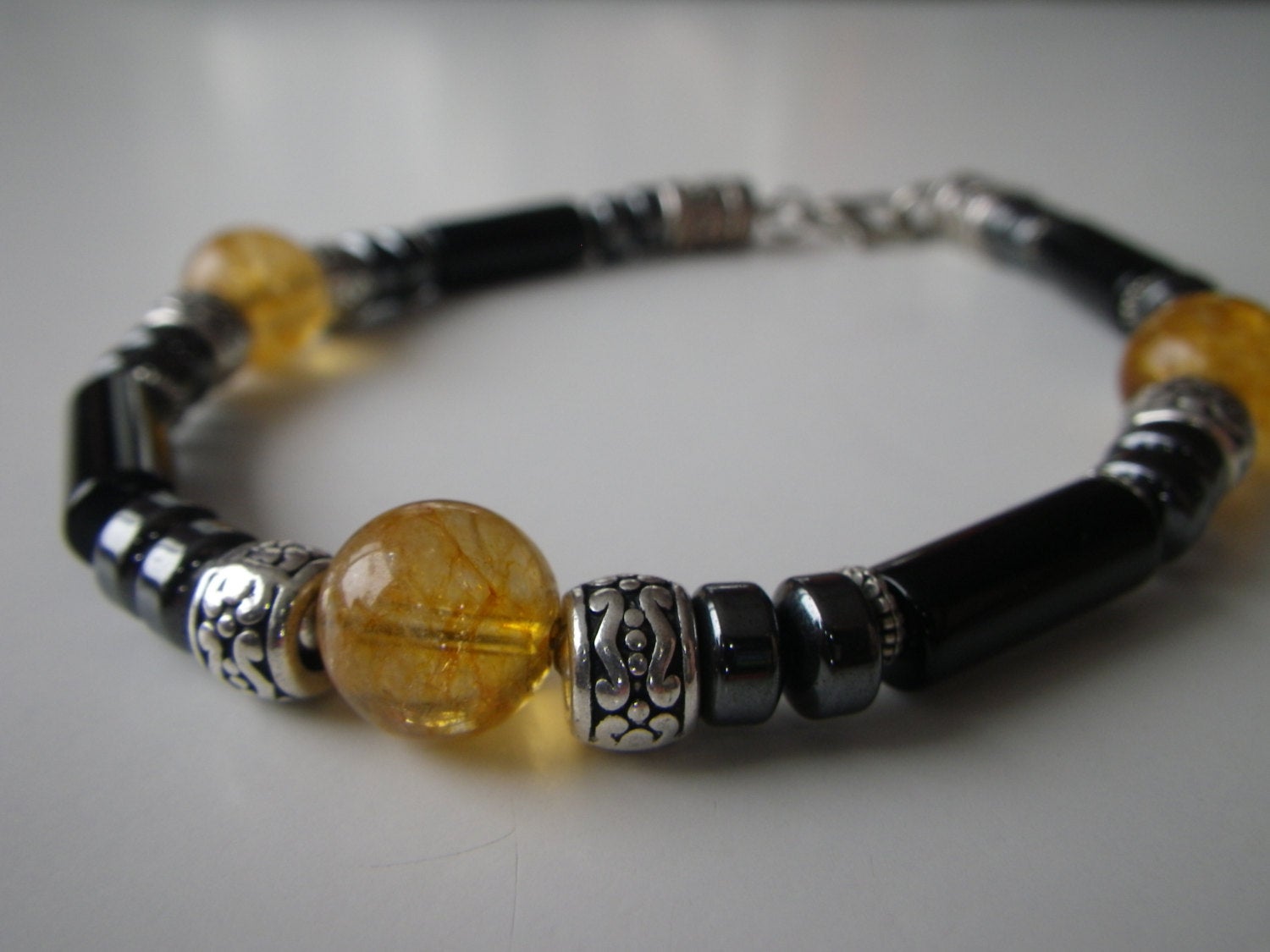 Men's bracelet (B224) CITRINE, Hematite, Black Onyx, prosperity bracelet, top selling bracelet, natural stone jewelry, stone bracelet