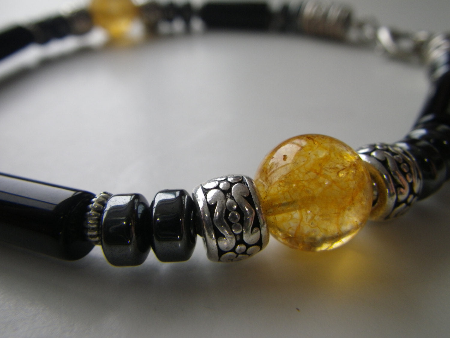 Men's bracelet (B224) CITRINE, Hematite, Black Onyx, prosperity bracelet, top selling bracelet, natural stone jewelry, stone bracelet