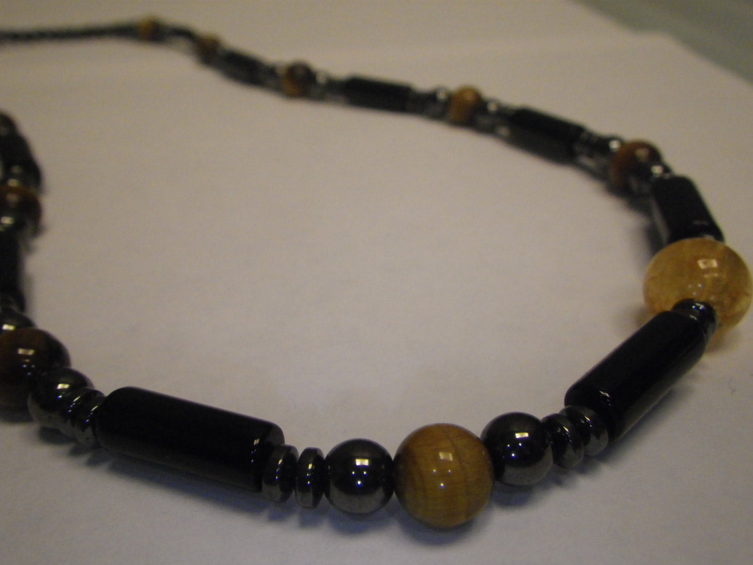 Men's necklace - Black Onyx, Hematite, Citrine & Tiger's Eye, protection jewelry, stone jewelry, natural stone necklace