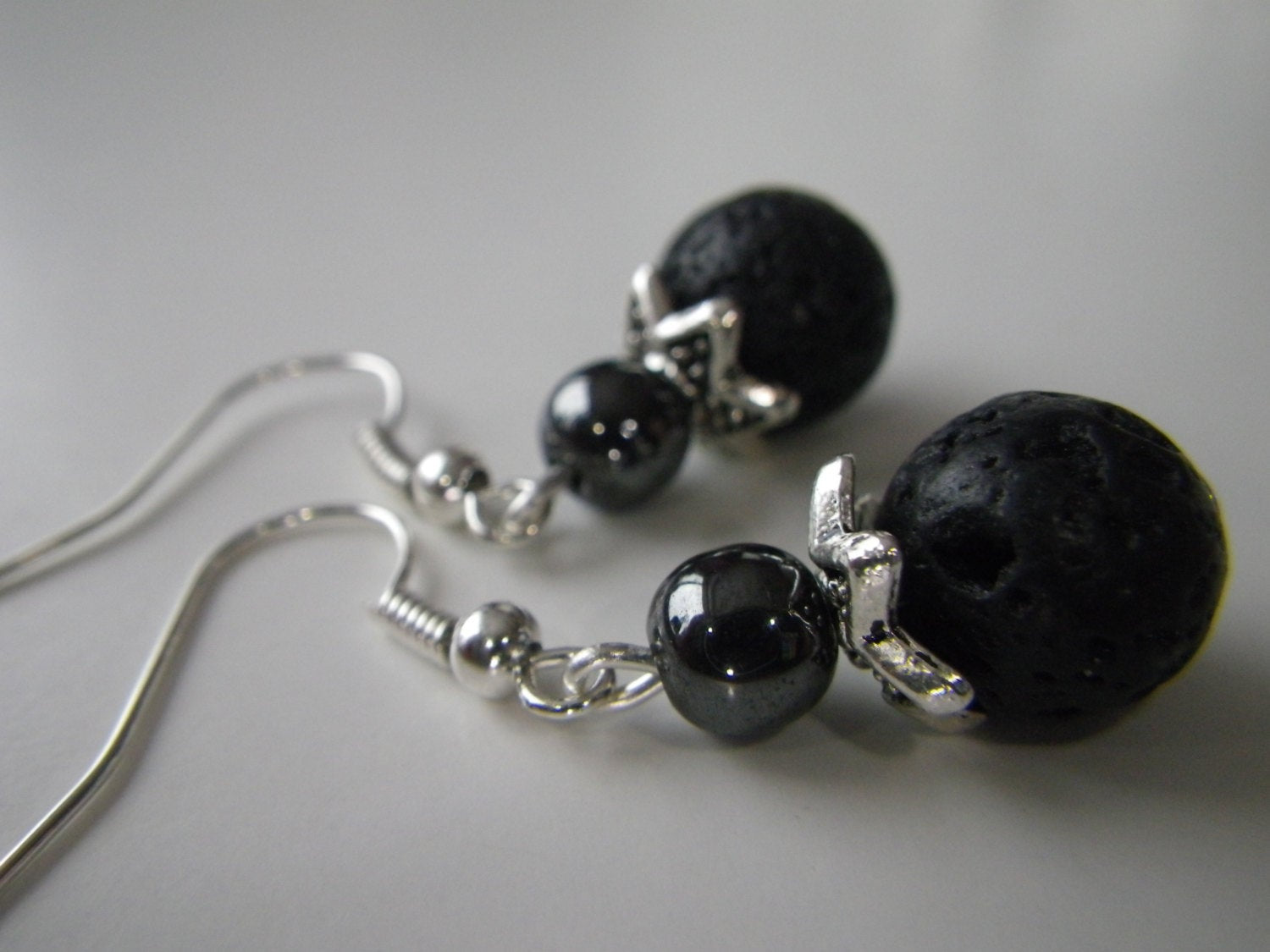 Womens Earrings in hematite and Lava stone, natural stone jewelry, stone earrings