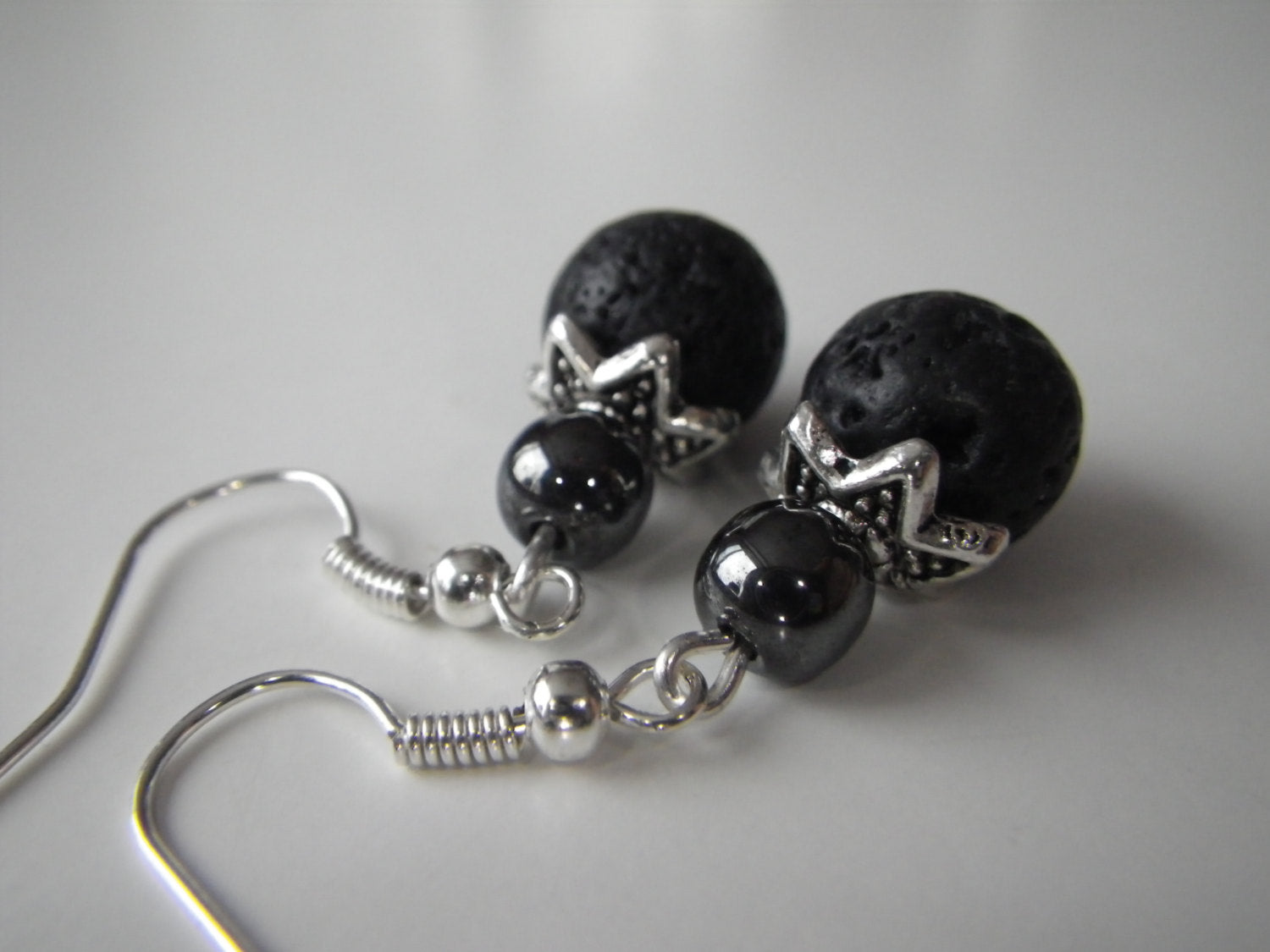 Womens Earrings in hematite and Lava stone, natural stone jewelry, stone earrings
