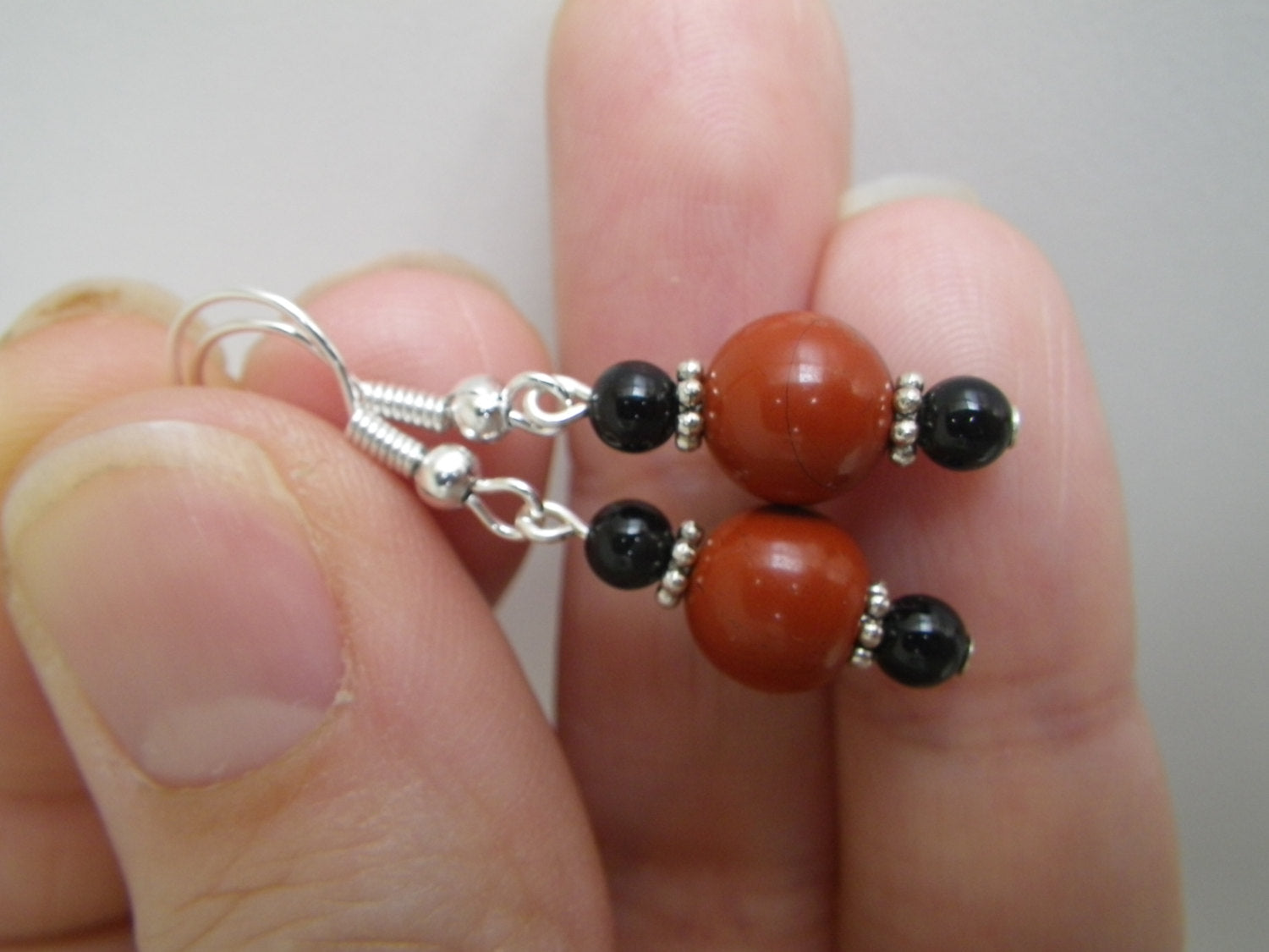 Women's earrings Red Jasper and Black Onyx earrings, stone earrings, natural stone jewelry