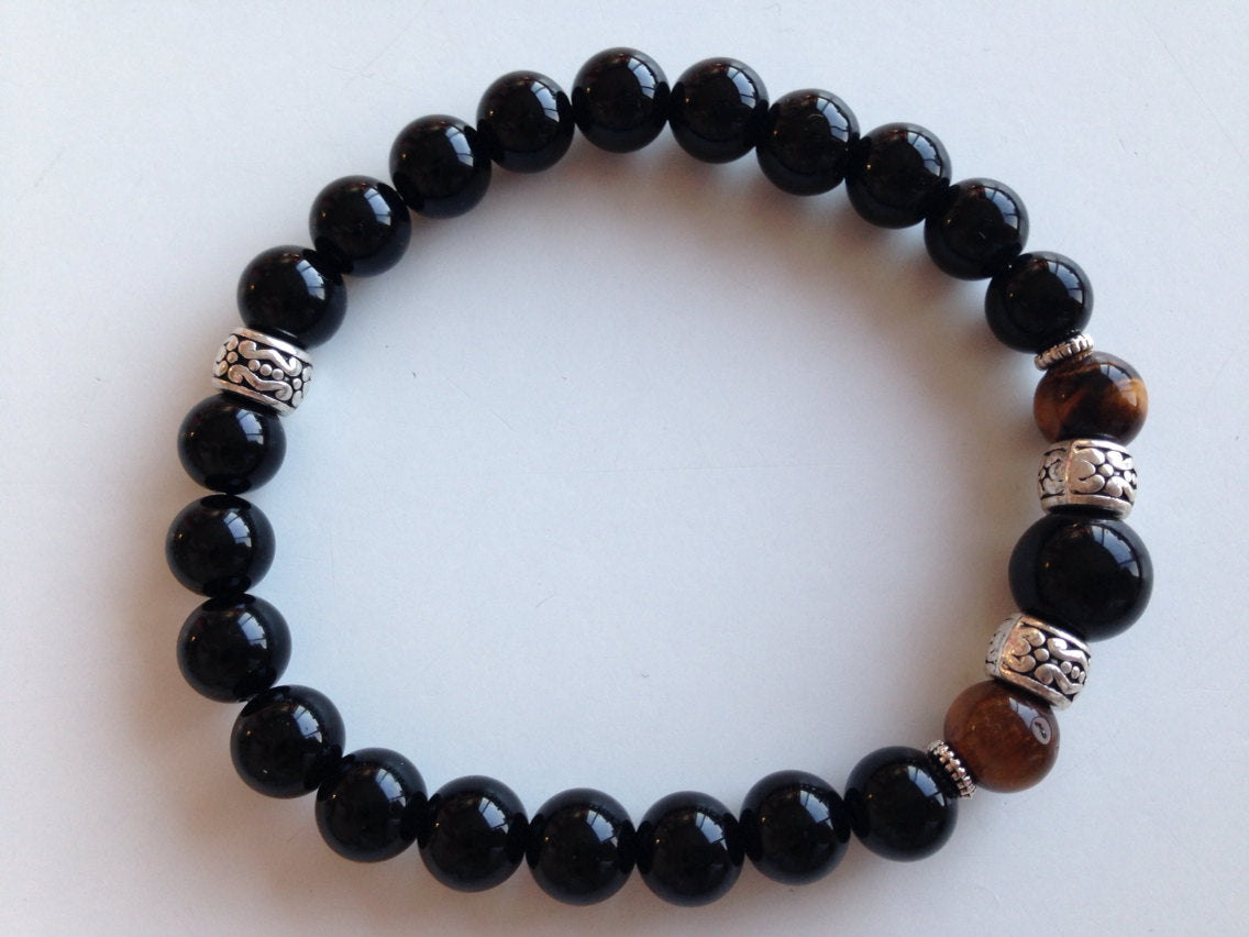 Men's bracelet (B212) in black onyx and tiger eye, protection, travel stones, gift for him, natural stone bracelet, stone jewelry