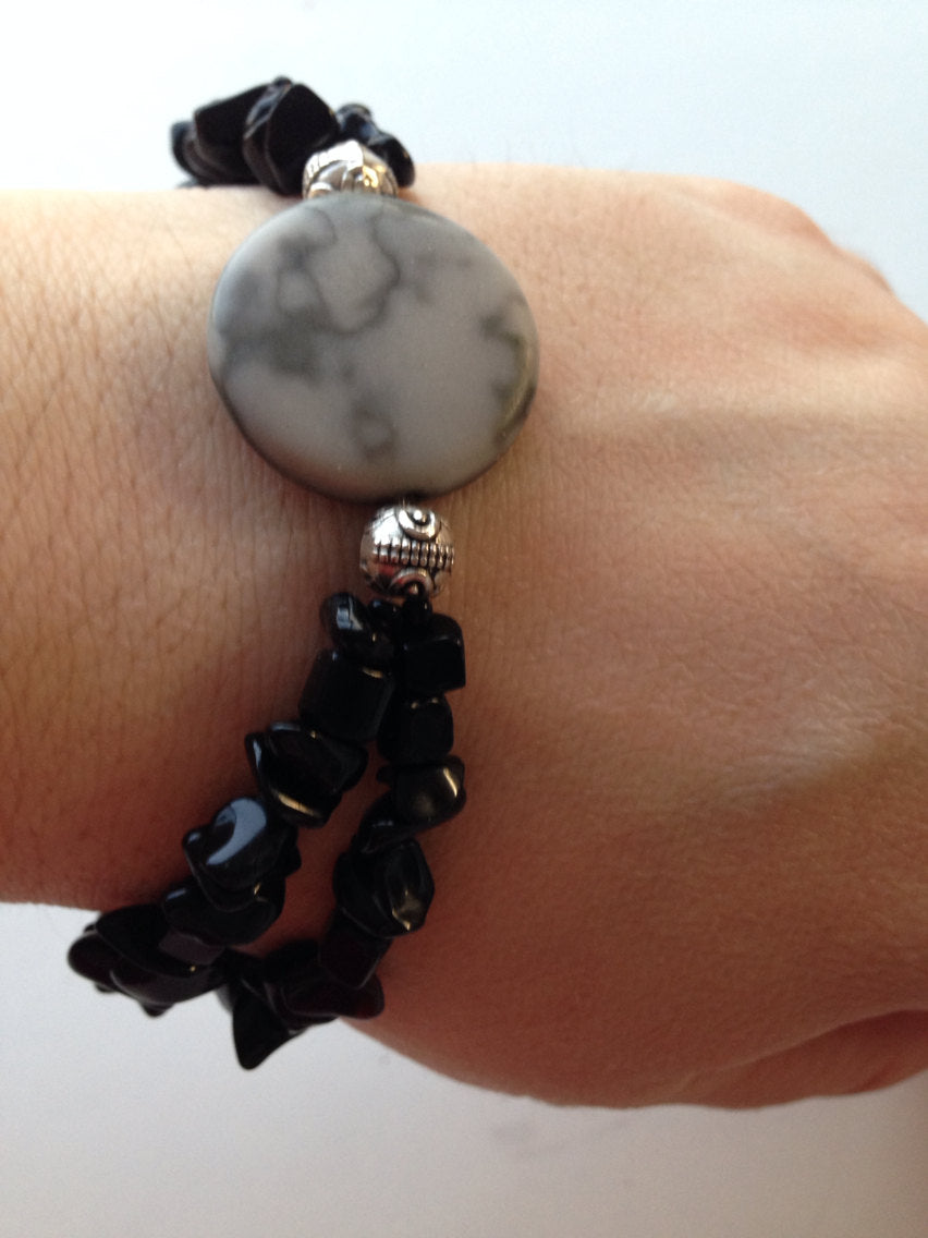 Ladies bracelet (B085) in black onyx and canyon gray marble, stone jewelry, stone bracelet
