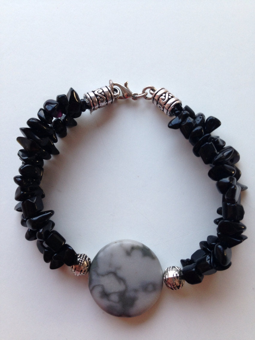 Ladies bracelet (B085) in black onyx and canyon gray marble, stone jewelry, stone bracelet