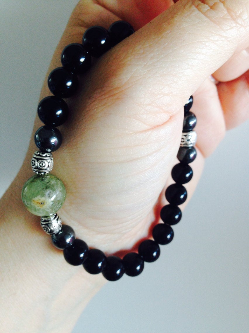Men's bracelet (B181) grossular garnet, black onyx and hematite, stone bracelet, stone jewelry