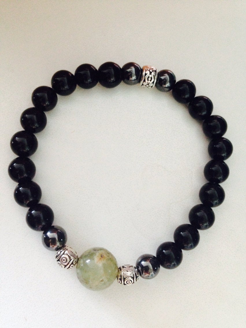 Men's bracelet (B181) grossular garnet, black onyx and hematite, stone bracelet, stone jewelry