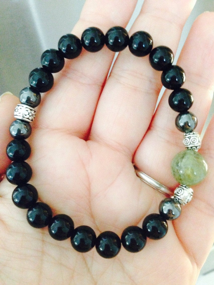 Men's bracelet (B181) grossular garnet, black onyx and hematite, stone bracelet, stone jewelry