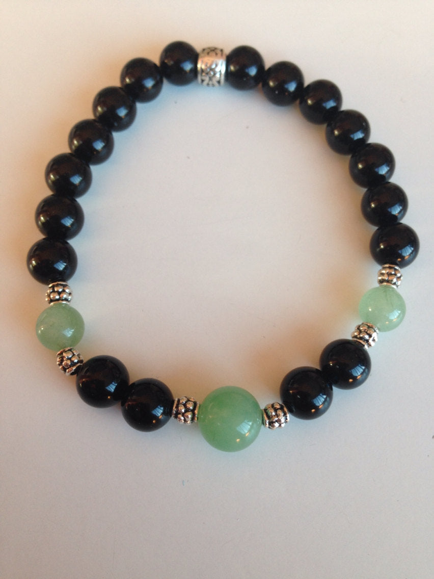 Handmade bracelet - black onyx and green aventurine bracelet, mens mala bracelet, stone bracelet, stone jewelry, yoga gift