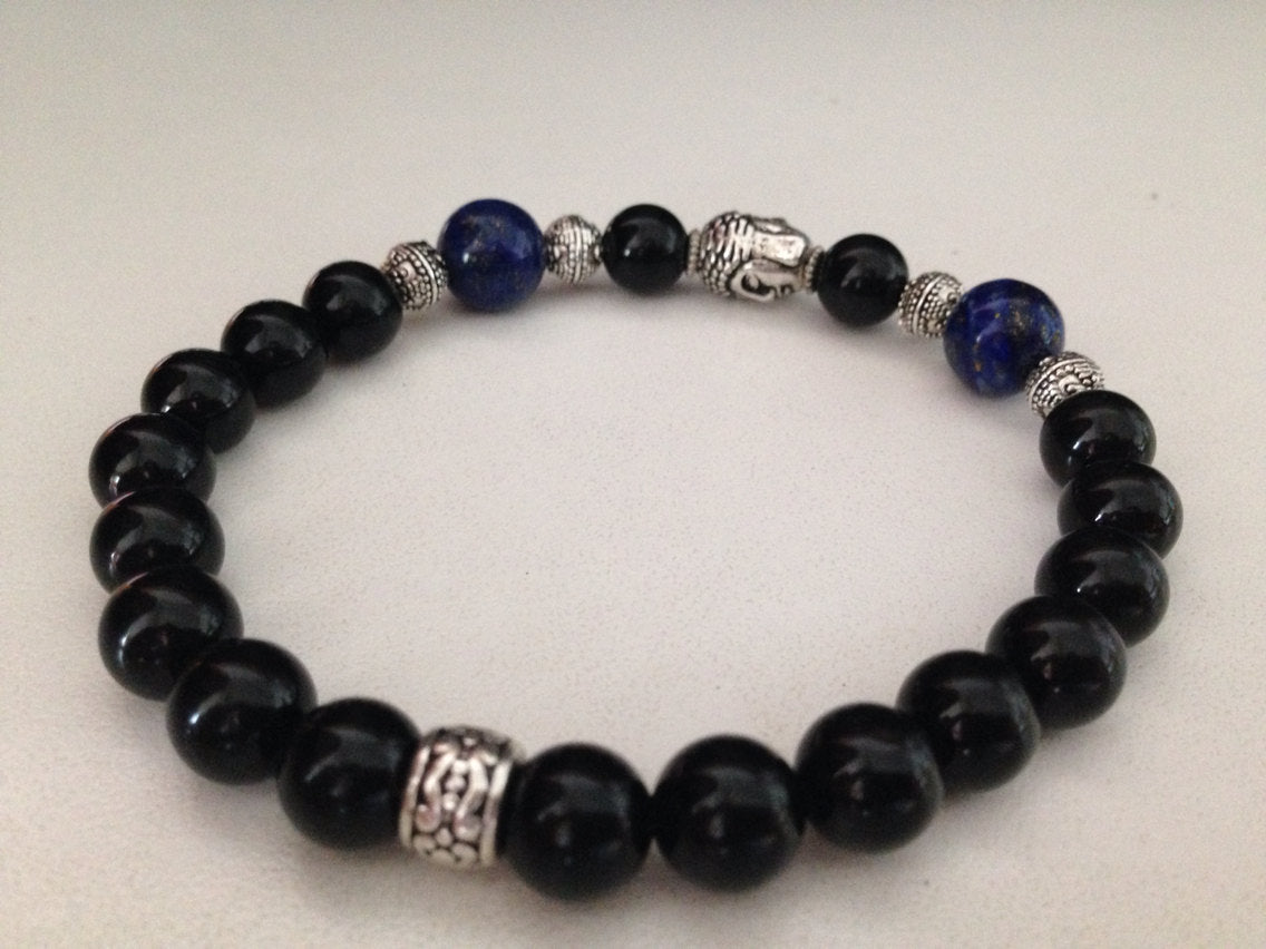 Buddha Bracelet with lapis lazuli and black onyx