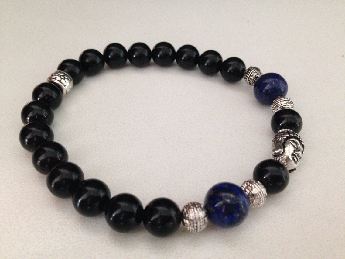 Buddha Bracelet with lapis lazuli and black onyx