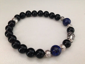 Buddha Bracelet with lapis lazuli and black onyx (B011)