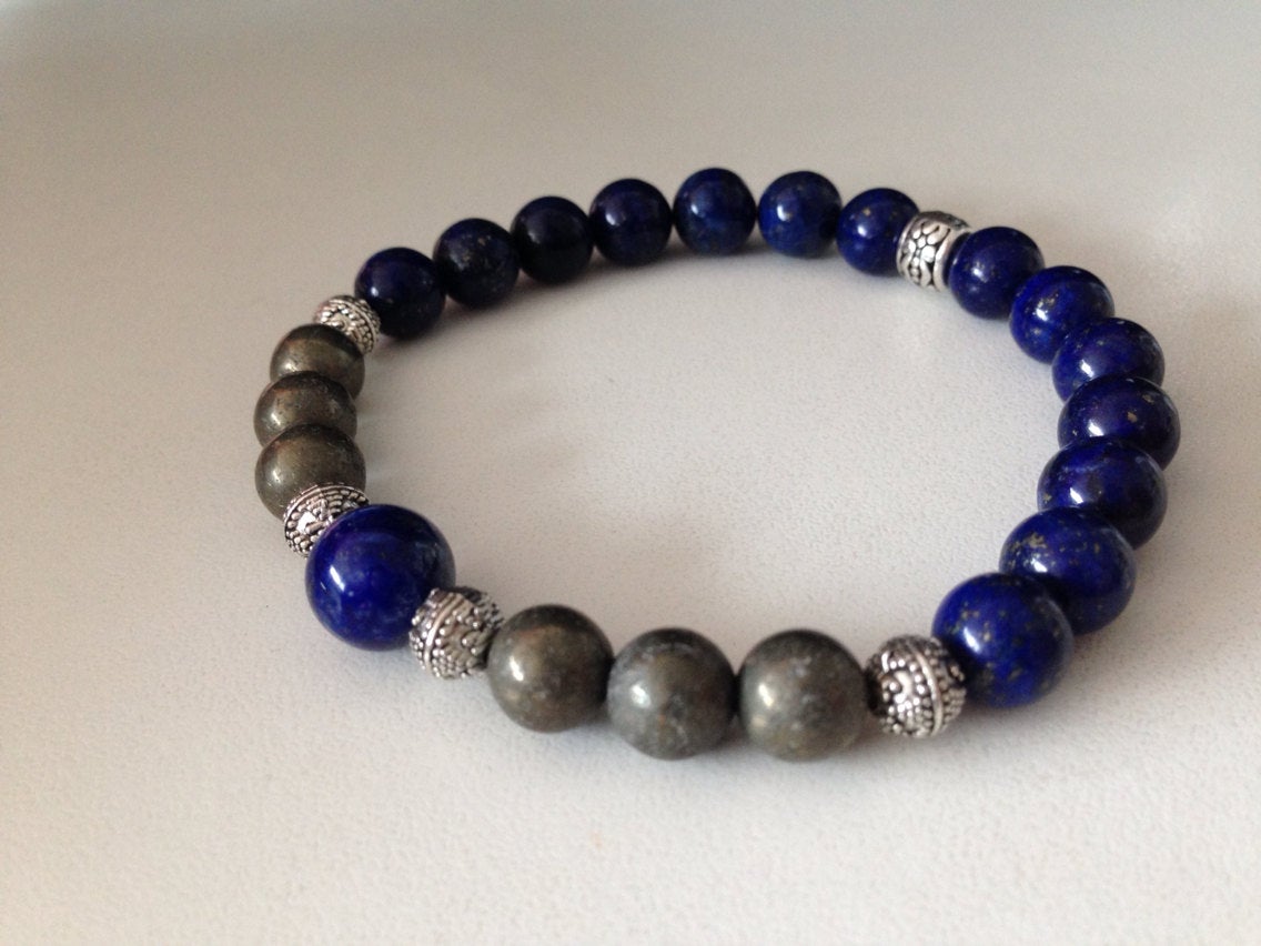 Men's bracelet in lapis lazuli and pyrite, stone bracelet, stone jewelry, gift for him, mala bracelet, meditation bracelet