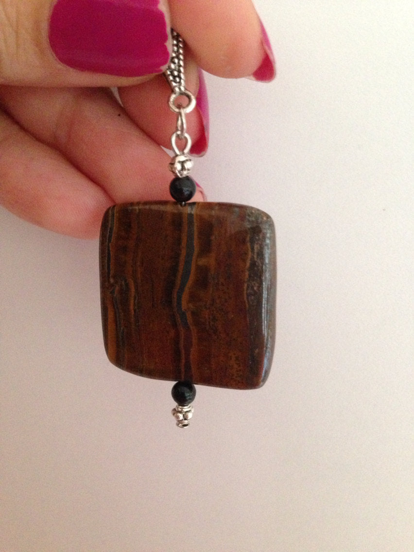 Tiger Iron pendant with black onyx, stone pendant, stone jewelry