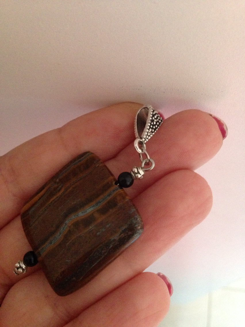 Tiger Iron pendant with black onyx, stone pendant, stone jewelry