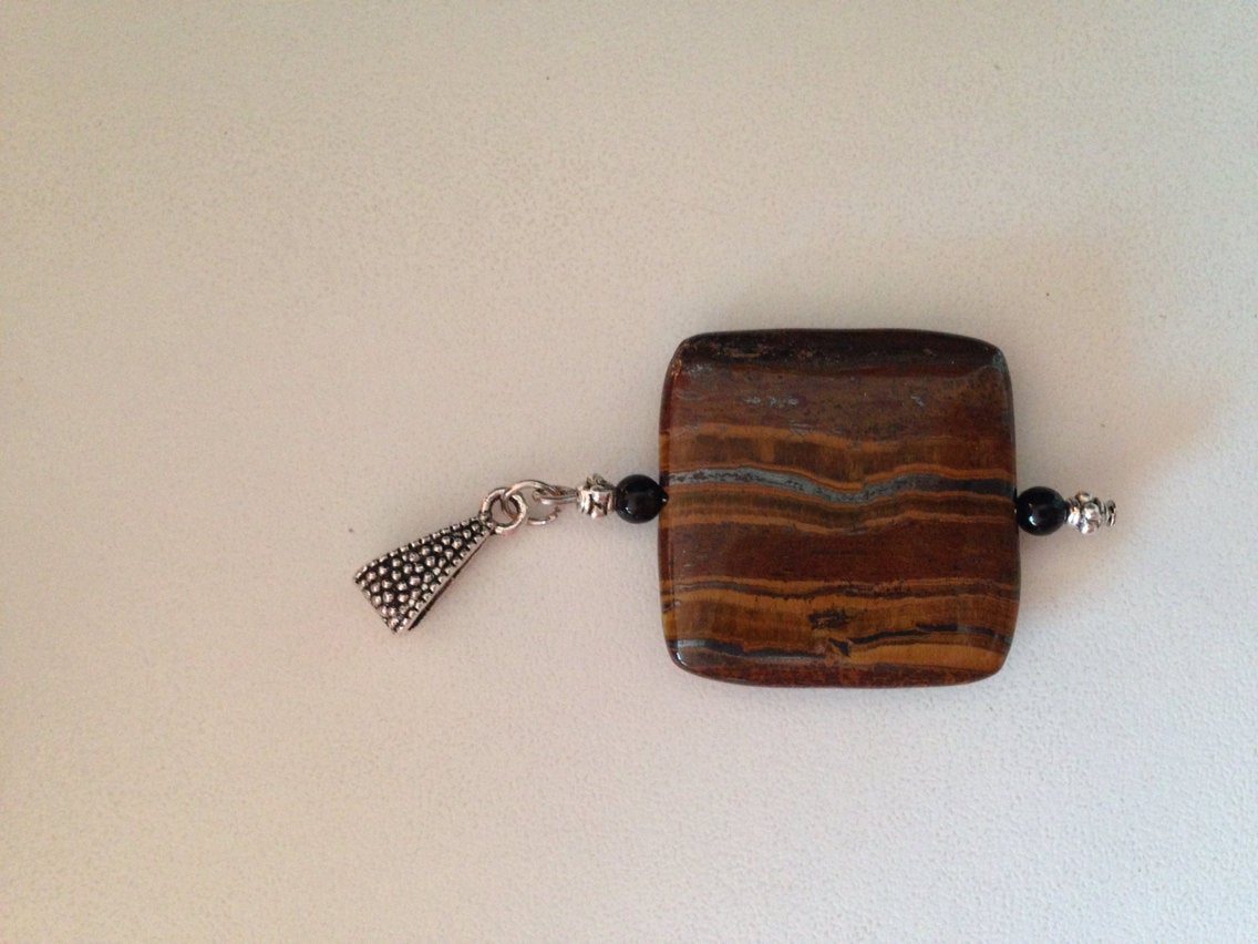 Tiger Iron pendant with black onyx, stone pendant, stone jewelry