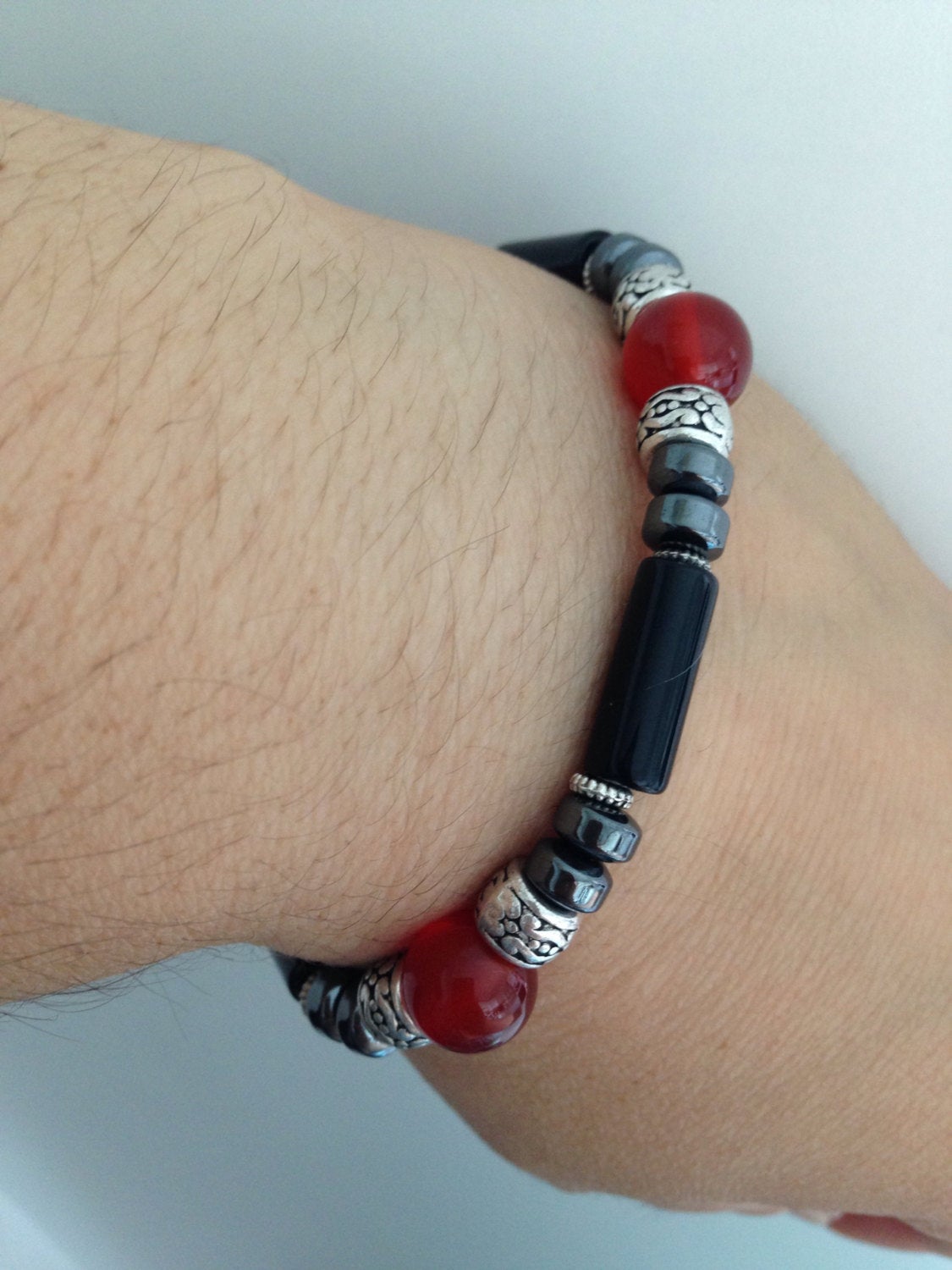 MENS BRACELET (B040) Men's bracelet- Carnelian, Hematite, Black Onyx, stone bracelet, mala bracelet, stone jewelry