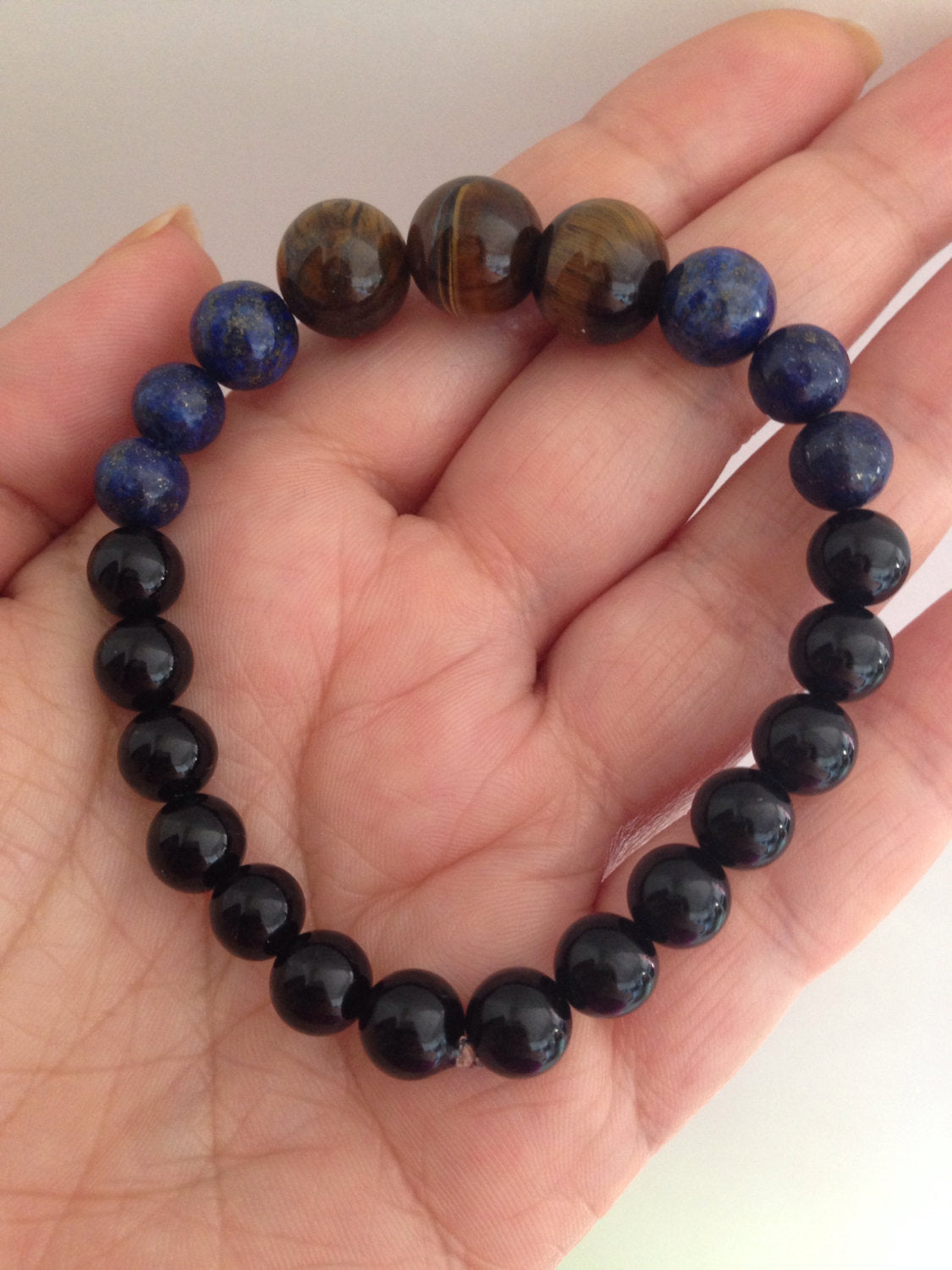 Men's bracelet Tiger Eye, Lapis Lazuli, Black Onyx, protection for travel, stone jewelry, stone bracelet, gift for him