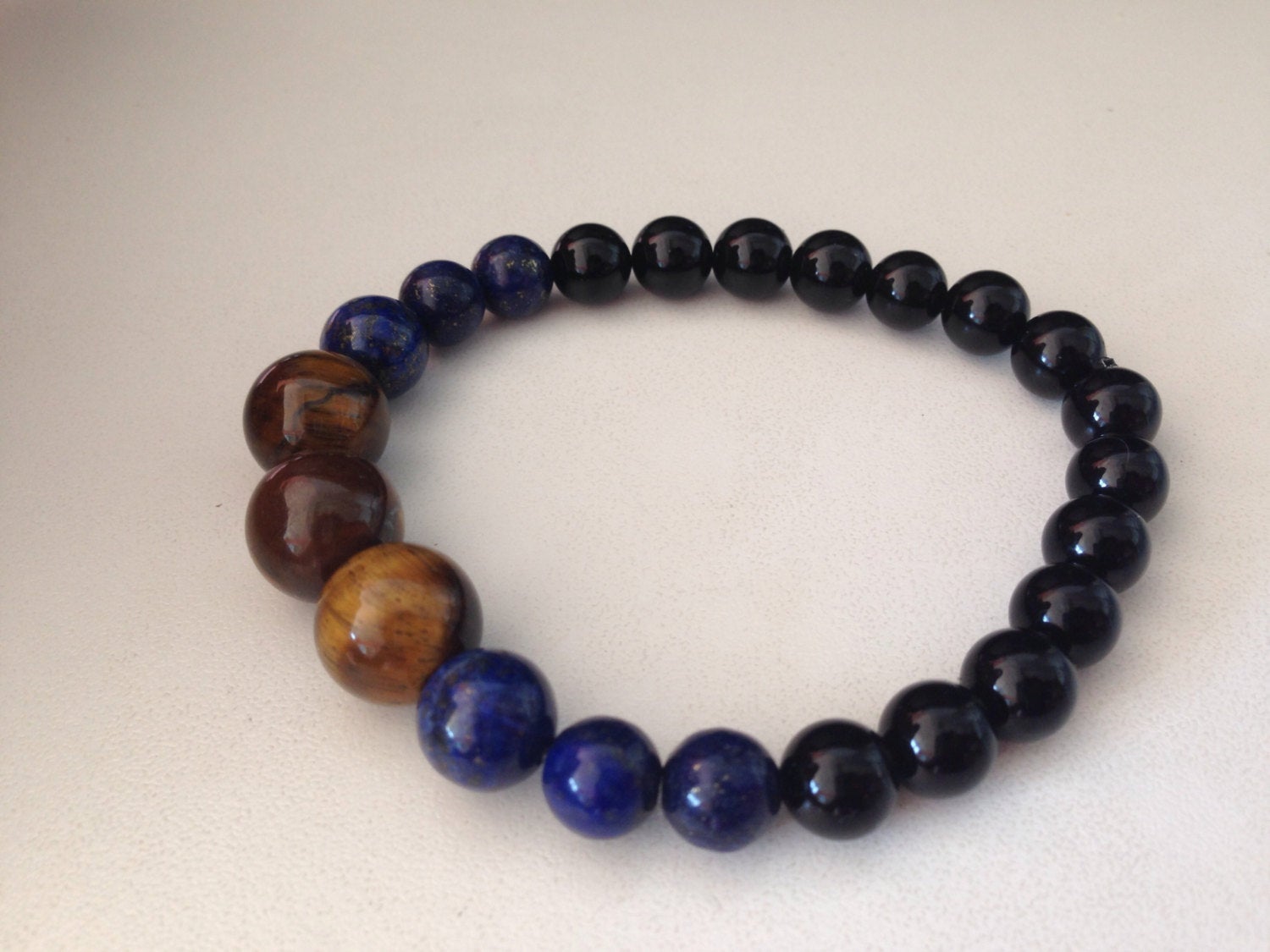 Men's bracelet Tiger Eye, Lapis Lazuli, Black Onyx, protection for travel, stone jewelry, stone bracelet, gift for him