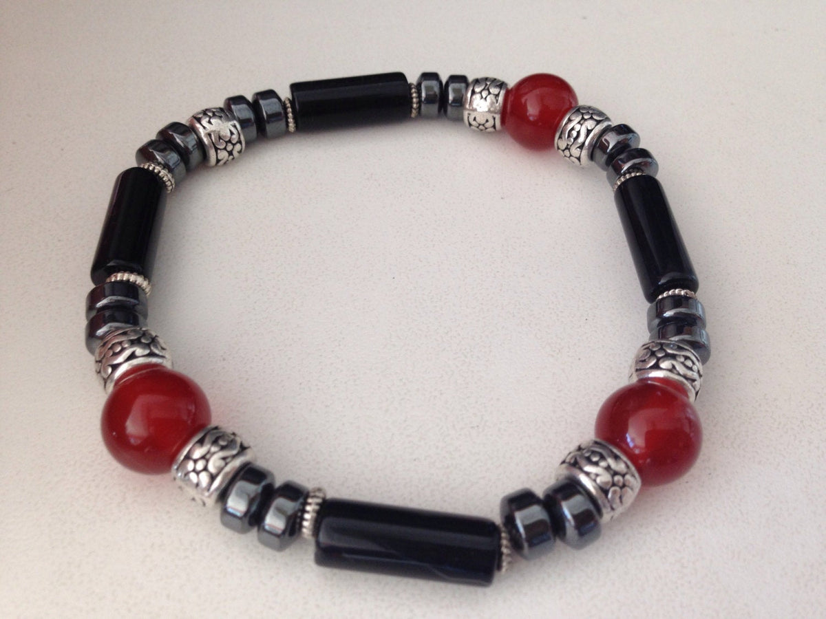 MENS BRACELET (B040) Men's bracelet- Carnelian, Hematite, Black Onyx, stone bracelet, mala bracelet, stone jewelry