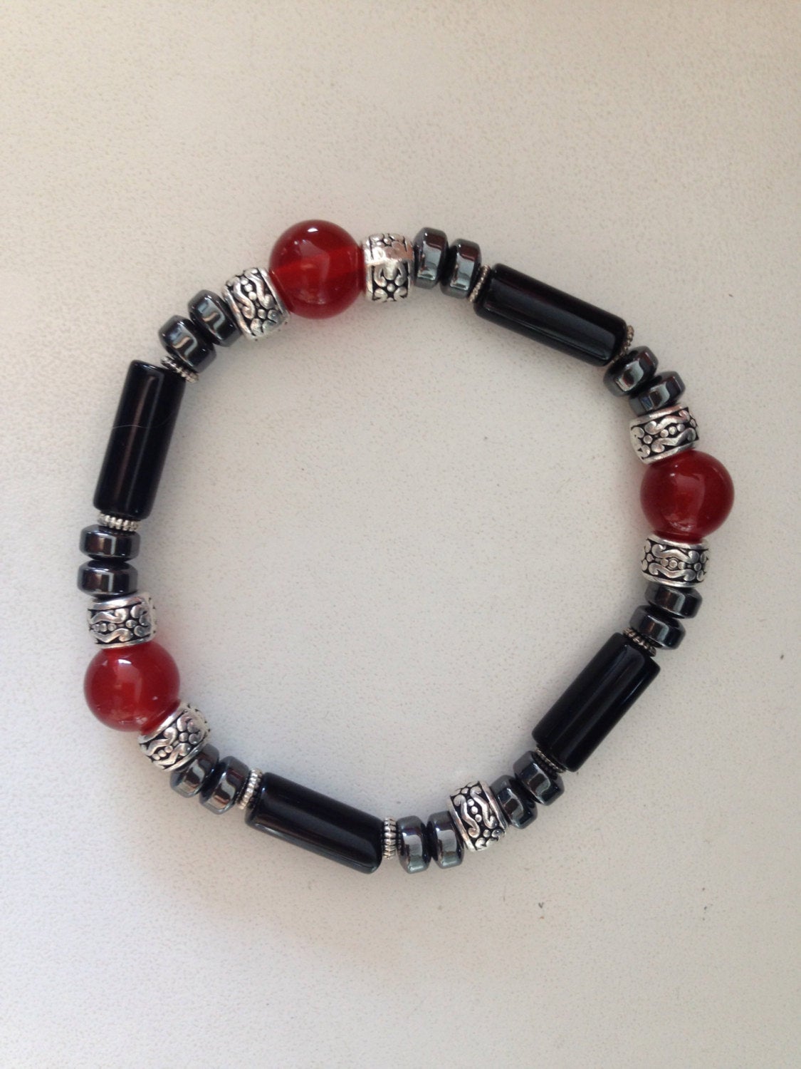 MENS BRACELET (B040) Men's bracelet- Carnelian, Hematite, Black Onyx, stone bracelet, mala bracelet, stone jewelry