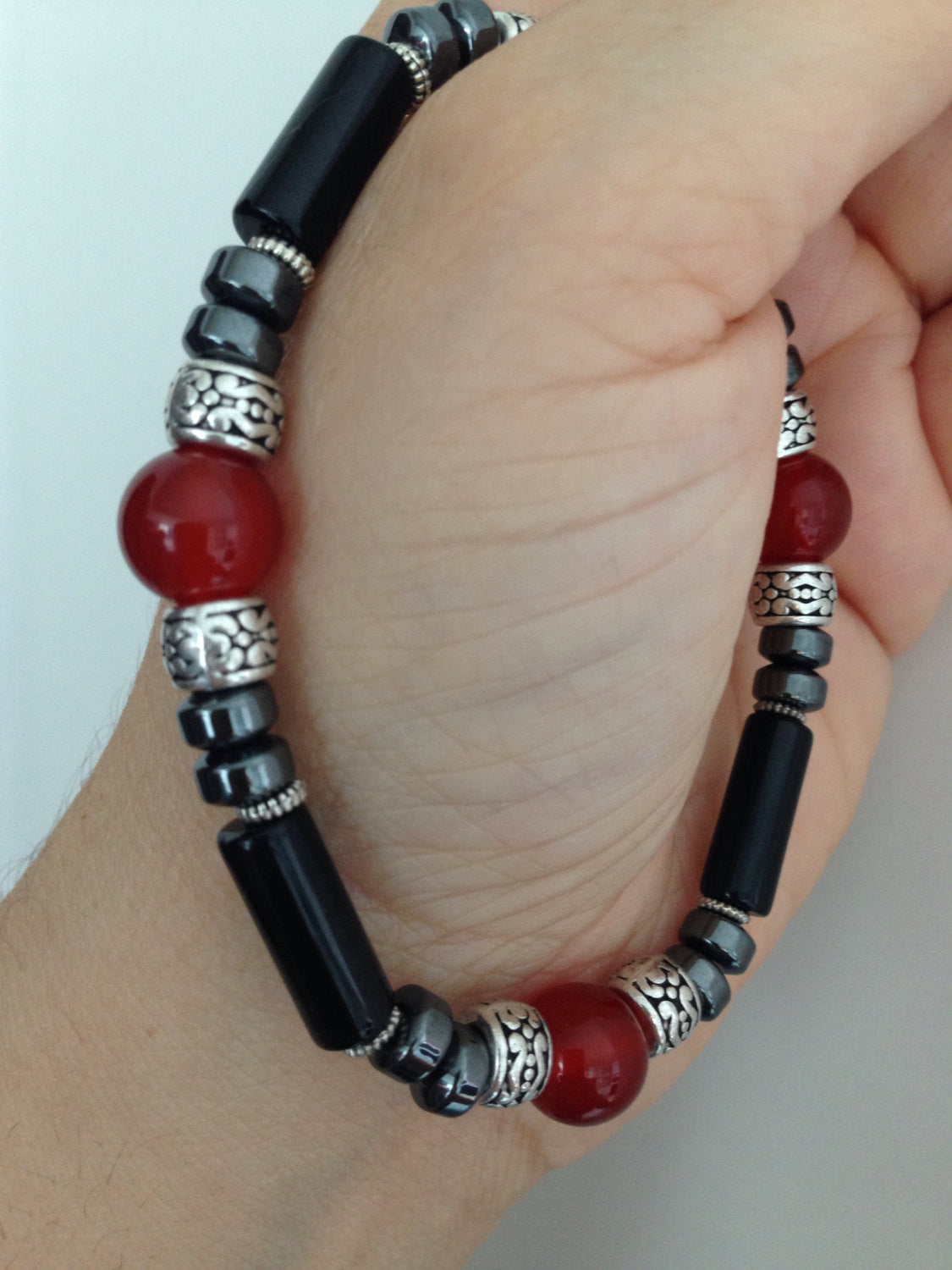 MENS BRACELET (B040) Men's bracelet- Carnelian, Hematite, Black Onyx, stone bracelet, mala bracelet, stone jewelry