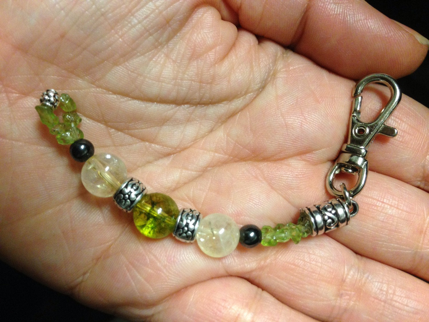 KEYCHAIN Purse charm, key charm, Citrine, Hematite, Peridot stones, purse jewelry
