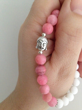 LADIES BRACELET (B037) Buddha ladies bracelet in rhodochrosite and white dolomite, stone bracelet, mala bracelet