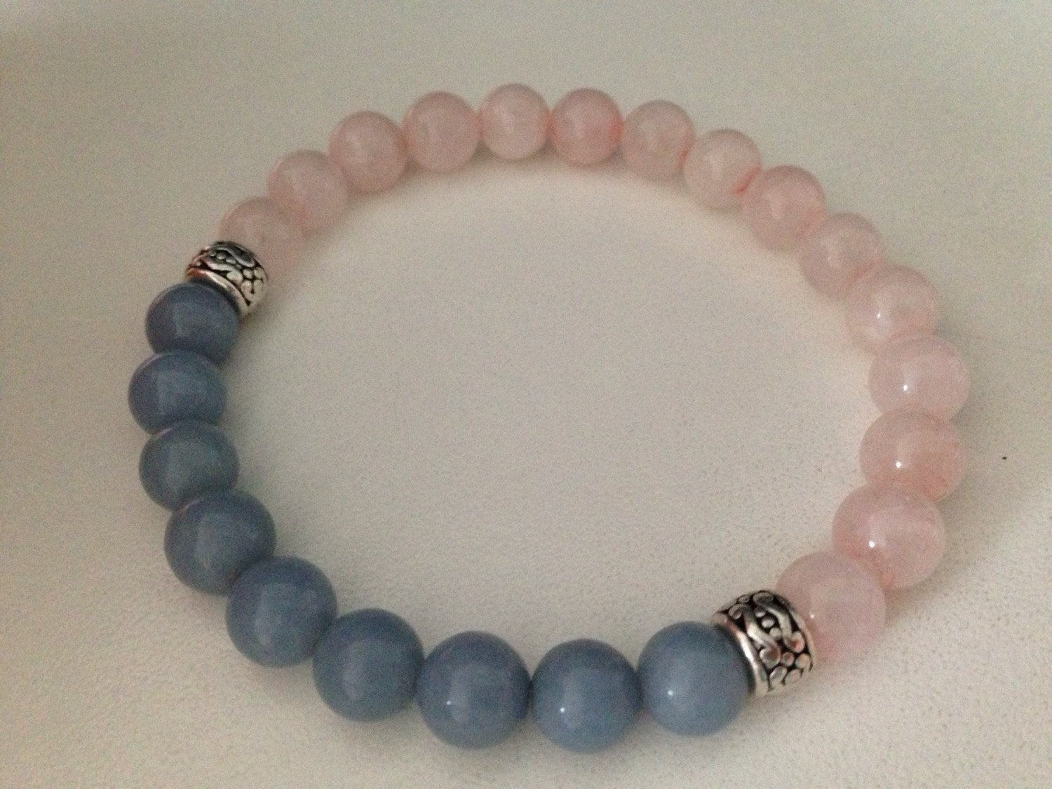 Women's Bracelet Rose Quartz and angelite ladies bracelet, stone bracelet, stone jewelry