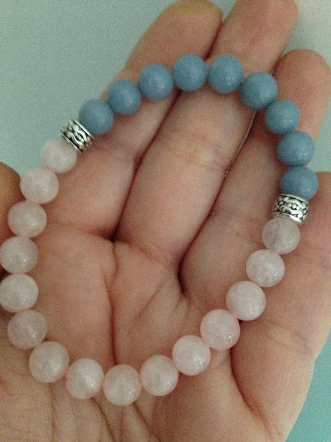 Women's Bracelet Rose Quartz and angelite ladies bracelet, stone bracelet, stone jewelry