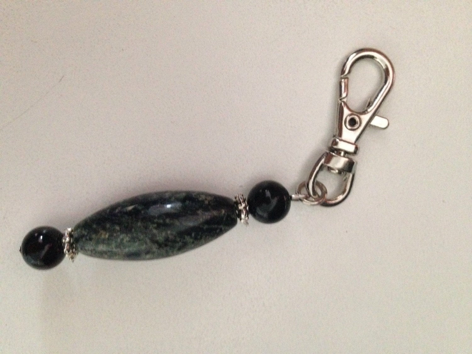 STONE KEYCHAIN Black onyx and Kambaba Jasper keychain, purse charm, zipper pull, stone key chain purse jewelry