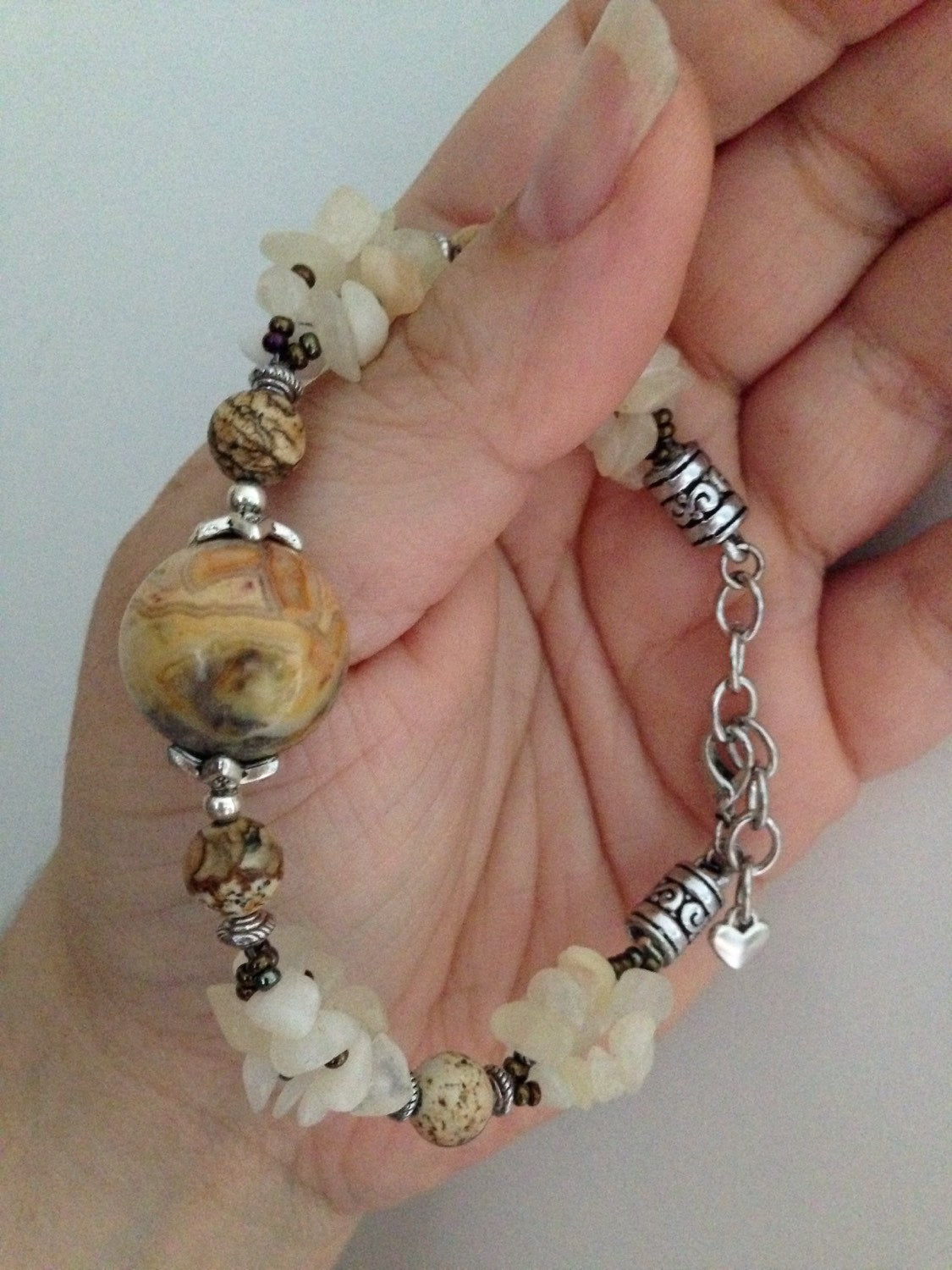 Women's bracelet in Crazy lace agate with aragonite and picture jasper (B186), stone jewelry