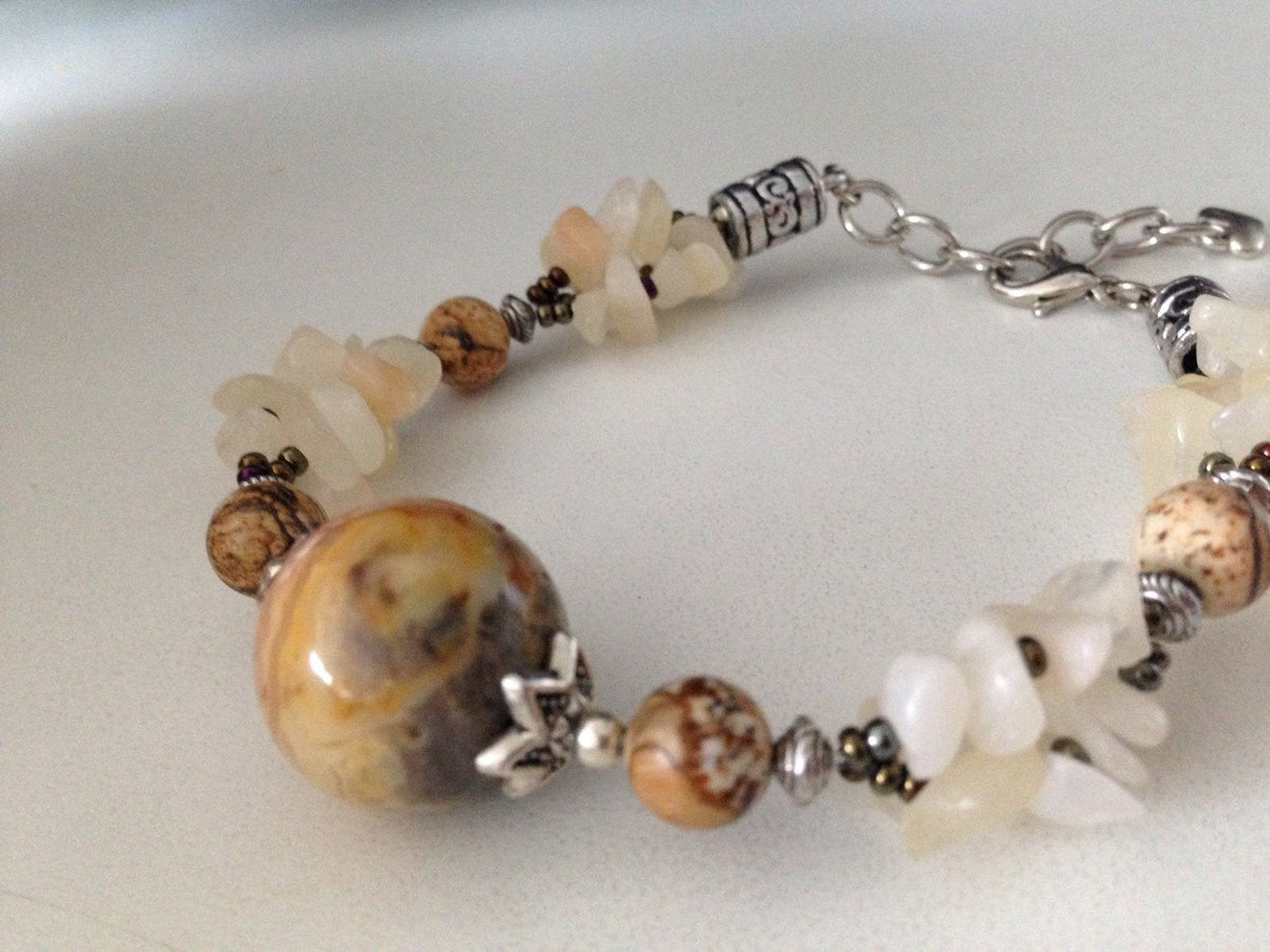 Women's bracelet in Crazy lace agate with aragonite and picture jasper (B186), stone jewelry