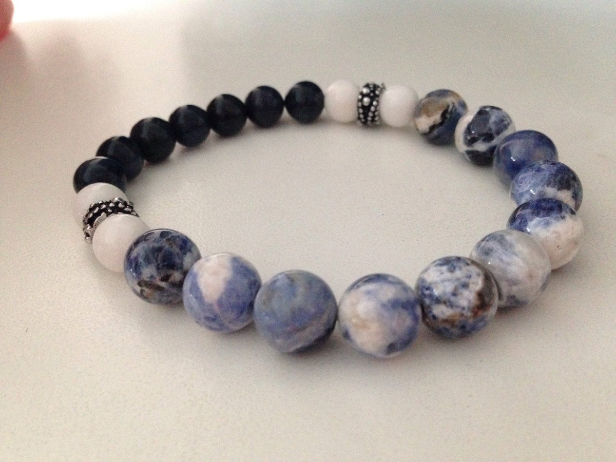 SODALITE & DUMORTIERITE (B221) with white dolomite marble bracelet, travel protection, writers stone, natural stone bracelet, gift for him