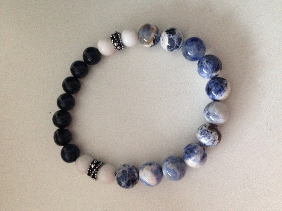 SODALITE & DUMORTIERITE (B221) with white dolomite marble bracelet, travel protection, writers stone, natural stone bracelet, gift for him