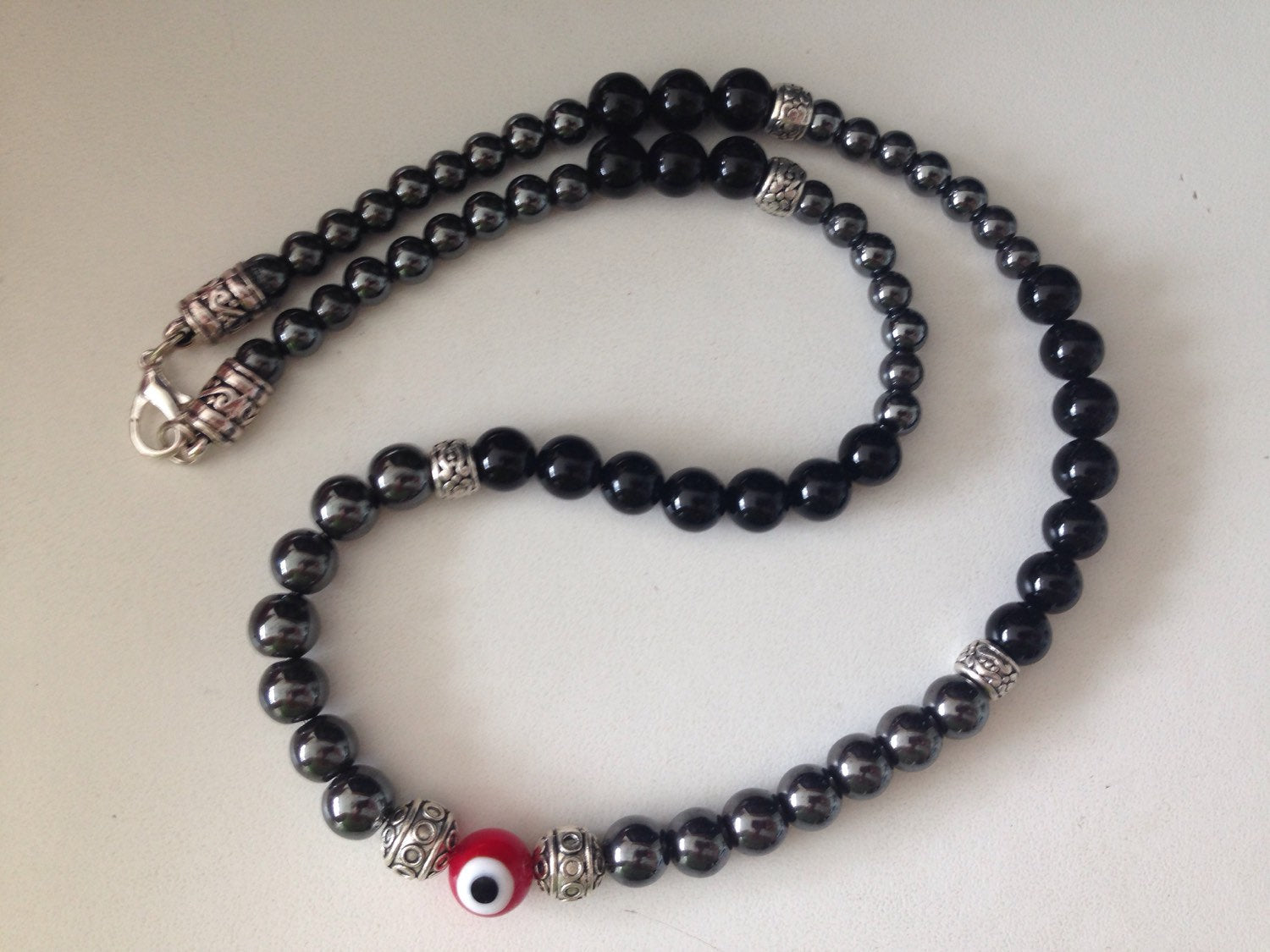 Men's necklace with black onyx and hematite protection jewelry, natural stone jewelry, stone necklace