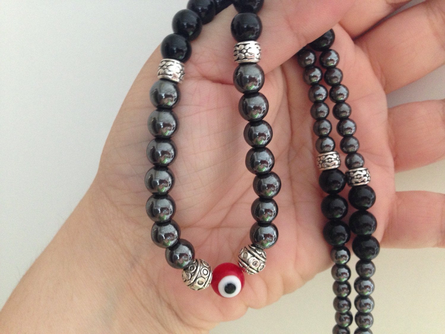 Men's necklace with black onyx and hematite protection jewelry, natural stone jewelry, stone necklace