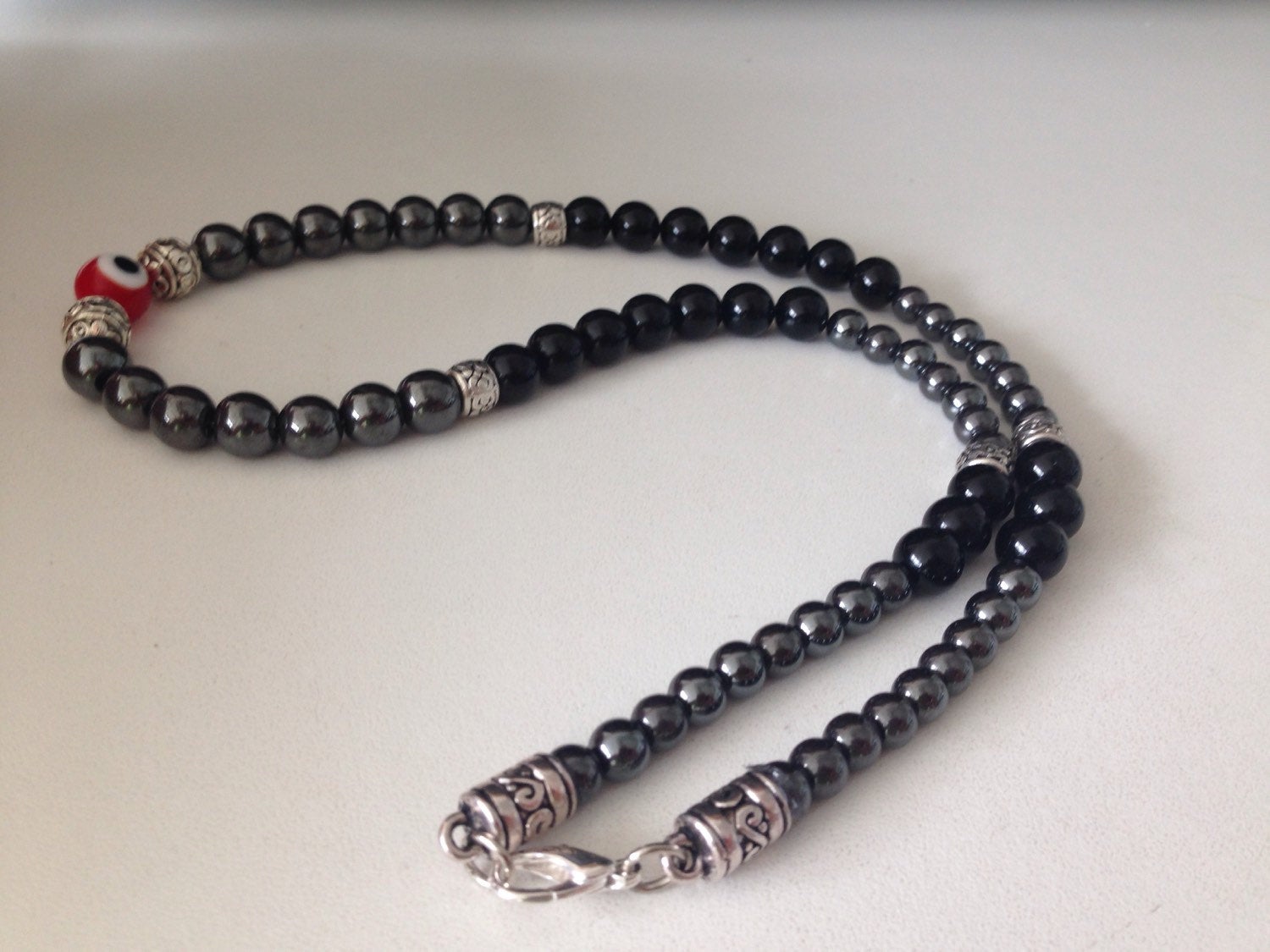 Men's necklace with black onyx and hematite protection jewelry, natural stone jewelry, stone necklace