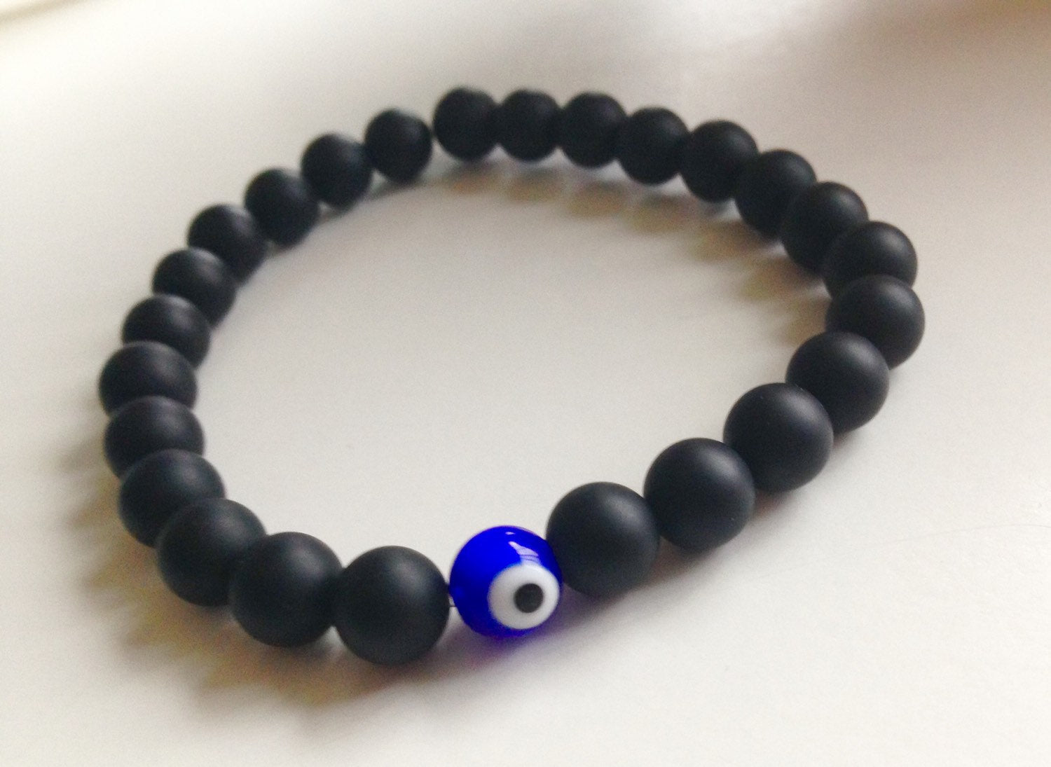 Men's Bracelet (B117) Evil eye bracelet in Matte black onyx, Root Chakra, protection jewelry, grounding